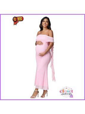 Maternity Off Shoulder Mesh Maxi Dress Baby Shower Photoshoot